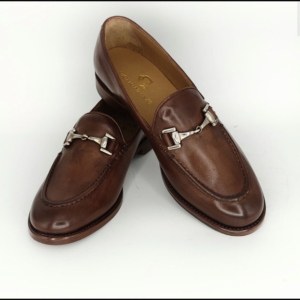 Classic Brown Leather Loafers with Silver Accents
